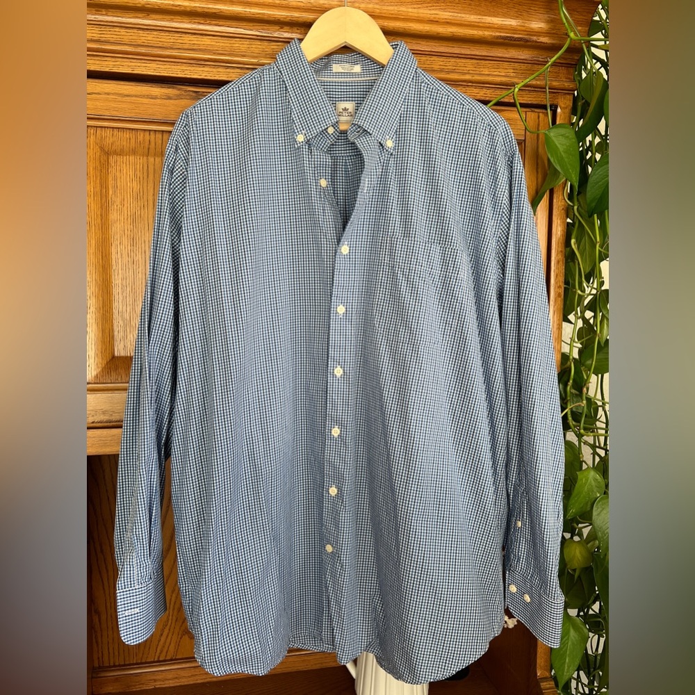 Peter Millar Classic Gingham Plaid 100% Cotton Button Down Long Sleeve Shirt XL